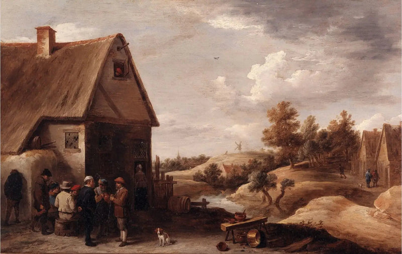 Landscape with figures in front of a thatched roof house - David Teniers the Younger