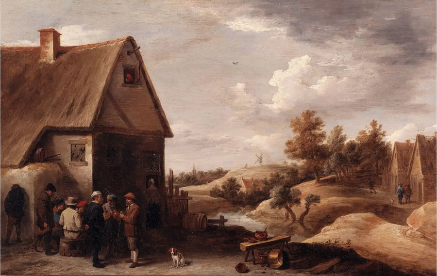 Landscape with figures in front of a thatched roof house - David Teniers the Younger