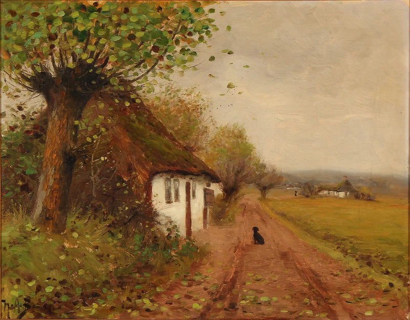 Landscape with a dog waiting on a country road - H. A. Brendekilde