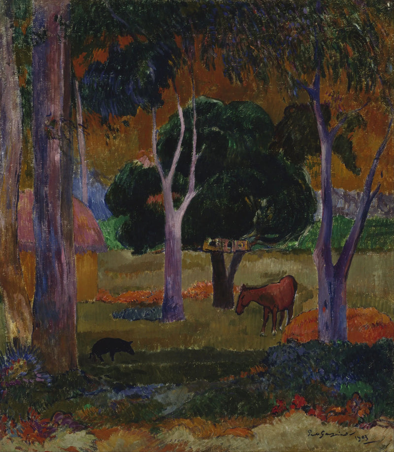 Landscape with a Pig and a Horse - Paul Gauguin