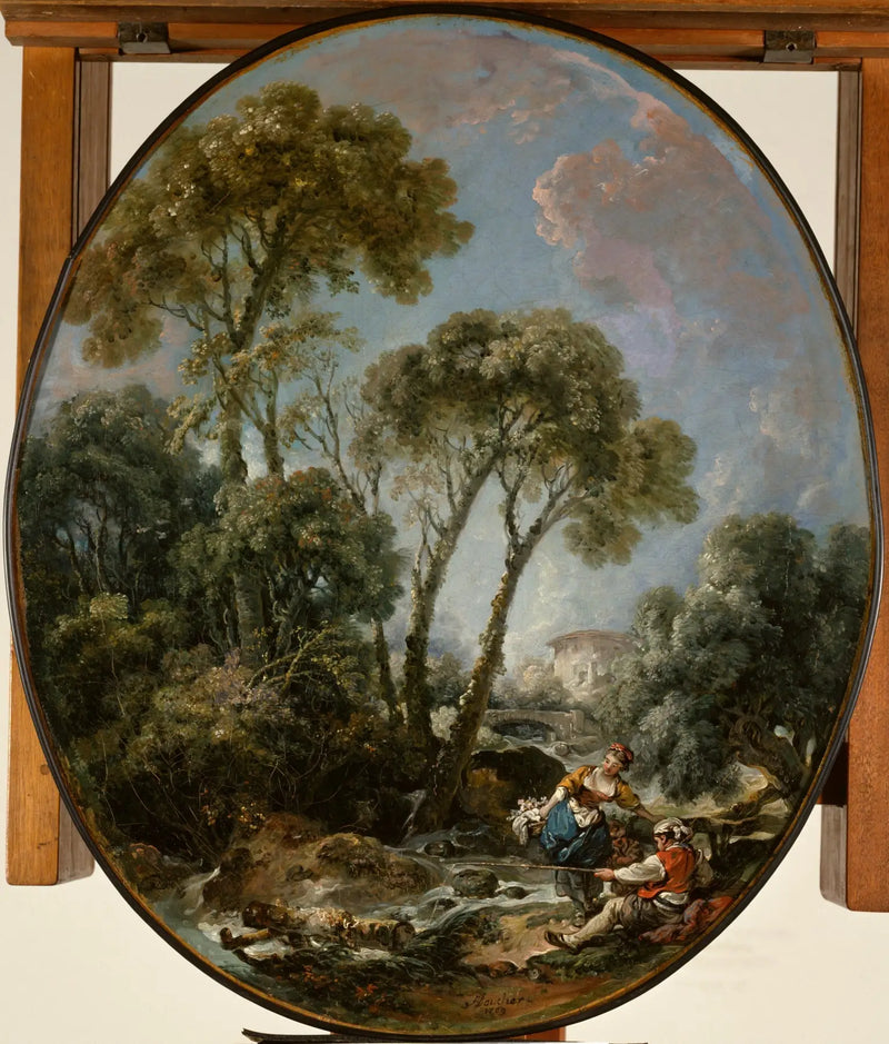 Landscape with a Fisherman and a Young Woman - François Boucher