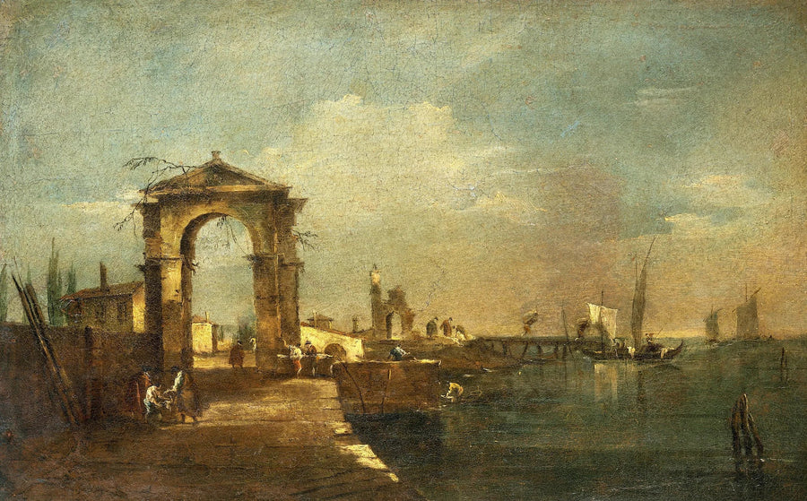 Landscape with a Quay and Boats on a Lake - Francesco Guardi