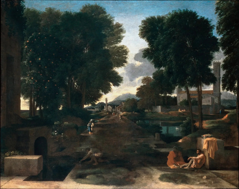 Landscape with a Traveler Resting - Nicolas Poussin