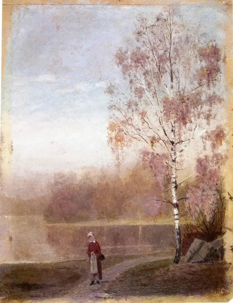 Landscape with a Woman Walking Along a Lake - Edvard Munch