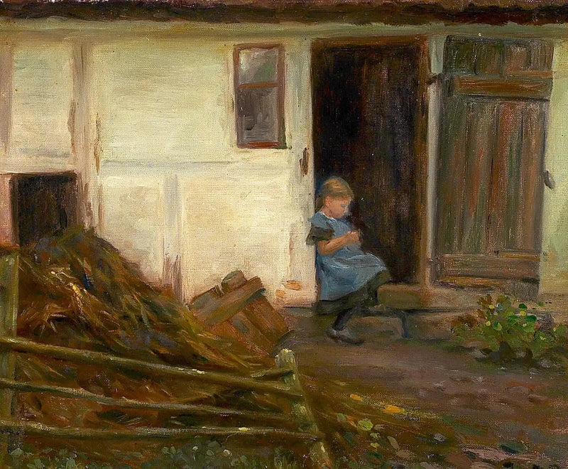 Landscape with a girl in a door. - H. A. Brendekilde