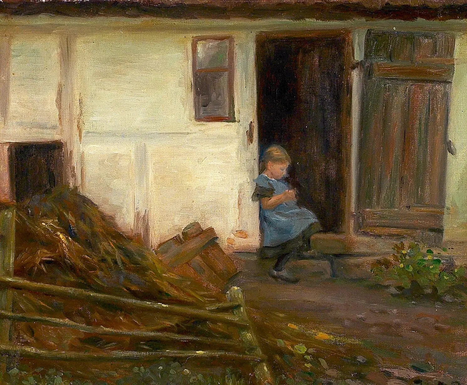 Paysage avec une fille dans une porte. - H. A. Brendekilde - Alpha Reproduction