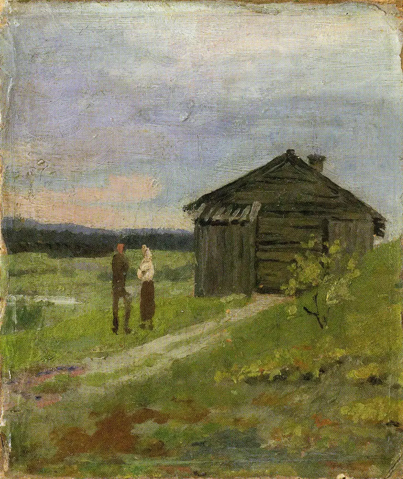 Landscape with a Small House and Two People - Edvard Munch