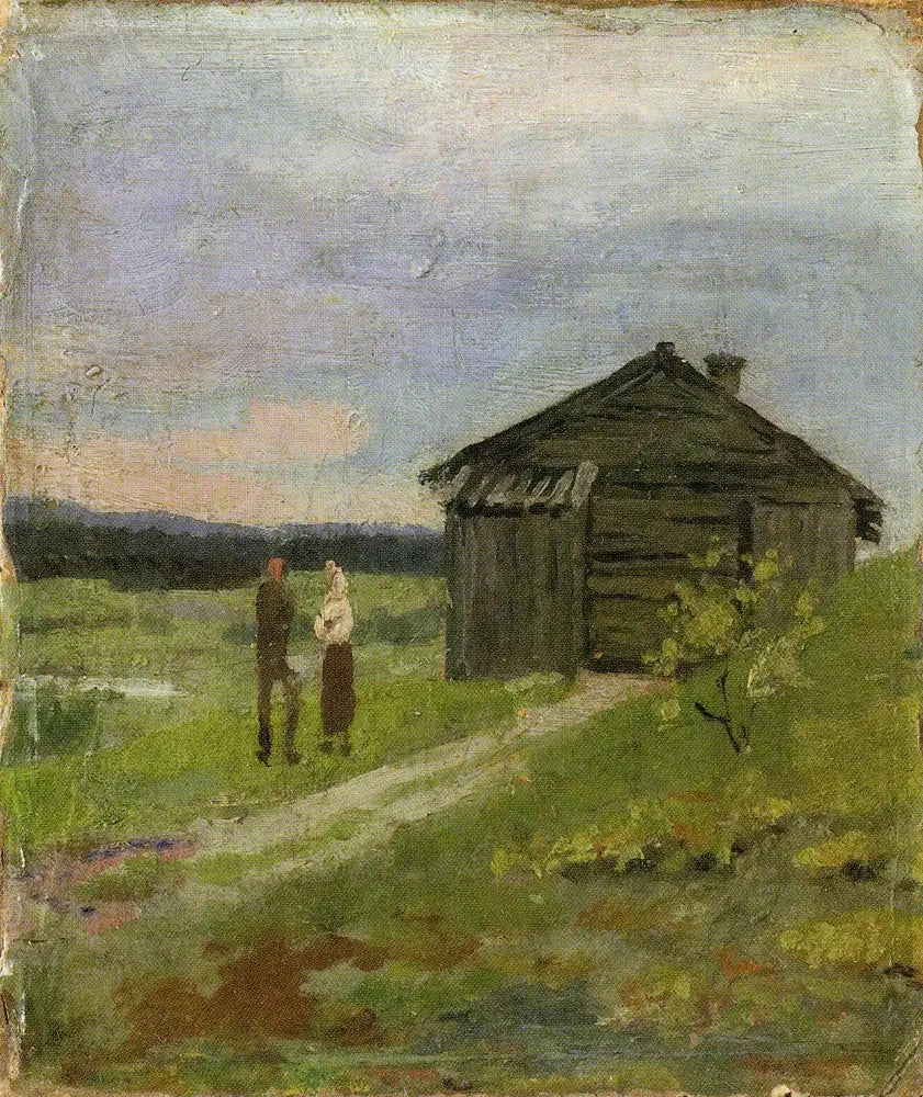 Landscape with a Small House and Two People - Edvard Munch