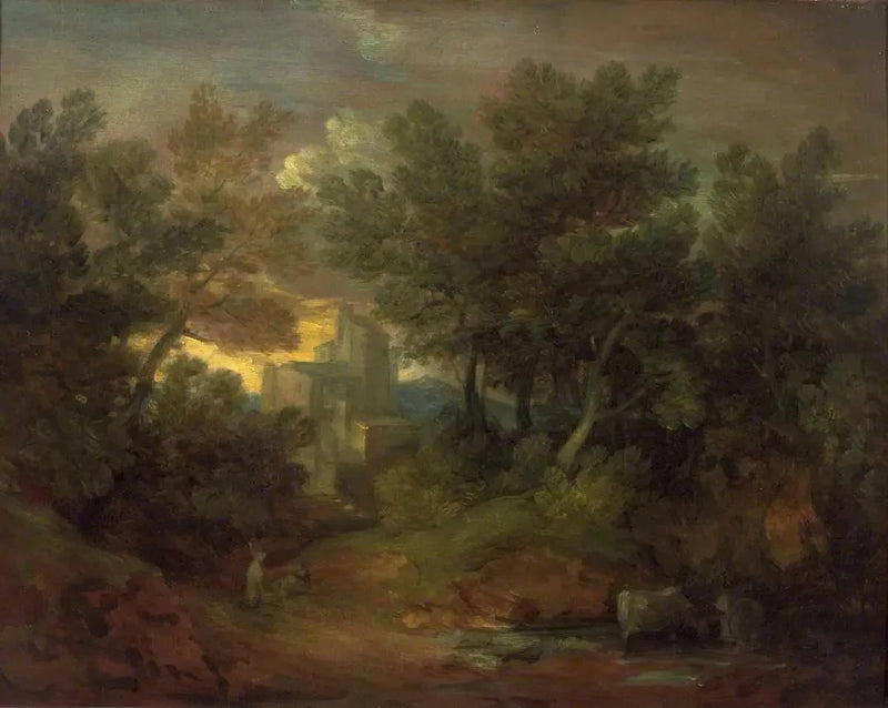 Wooded landscape with building - Thomas Gainsborough