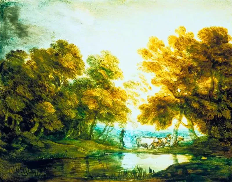 Forested landscape with shepherd leading livestock - Thomas Gainsborough