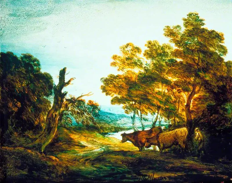 Wooded landscape with a shepherd and two cows - Thomas Gainsborough