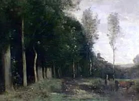 Wooded landscape view of a village - Jean-Baptiste Camille Corot