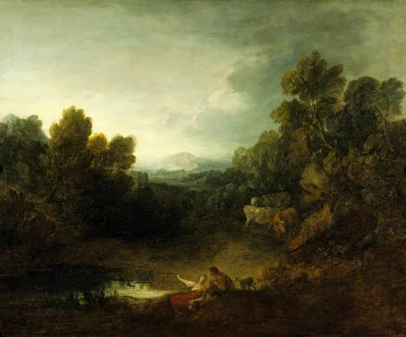 Rocky wooded landscape with rustic lovers by the pool - Thomas Gainsborough