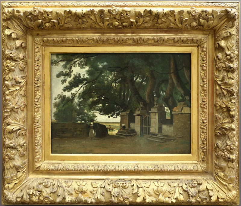 Breton Landscape. A shaded grid by large trees - Jean-Baptiste Camille Corot