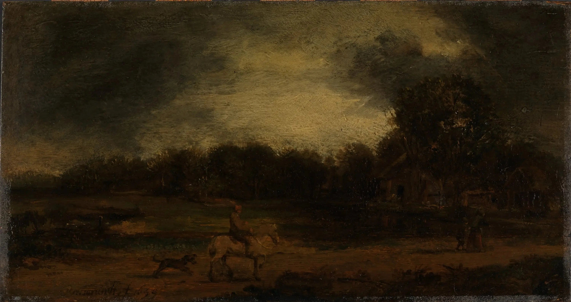 Paysage avec un cavalier — artiste inconnu, anciennement attribué à Rembrandt, Nasjonalmuseet d’Oslo