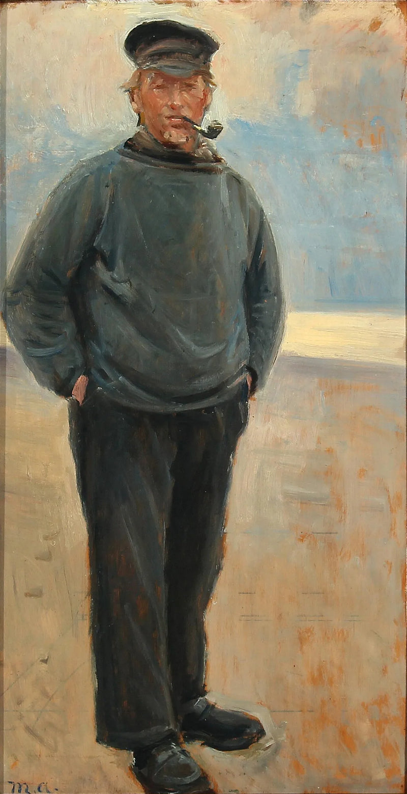Coastal landscape with a fisherman smoking his pipe. - Michael Peter Ancher