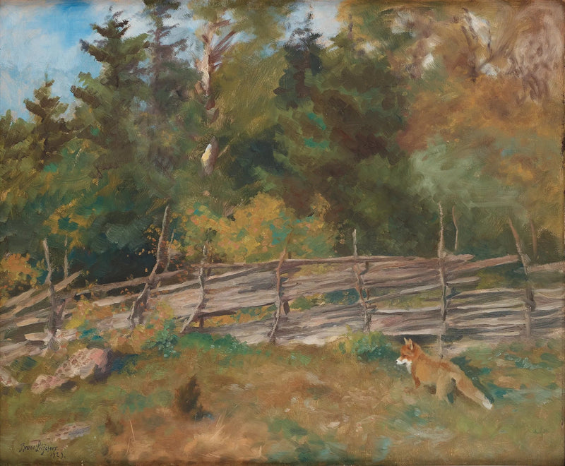 Summer landscape with a fox near a round fence - Bruno Liljefors