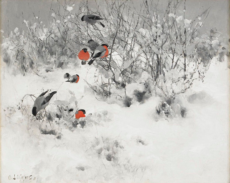 Winter landscape with bullfinches - Bruno Liljefors
