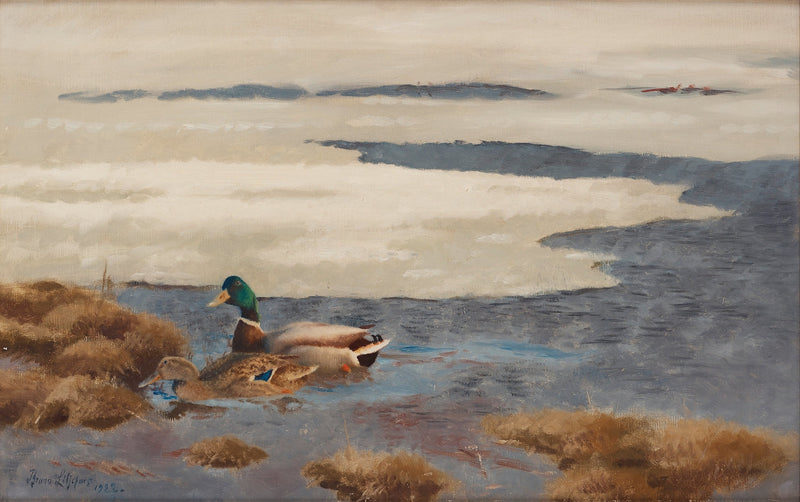 Winter landscape with mallard ducks - Bruno Liljefors
