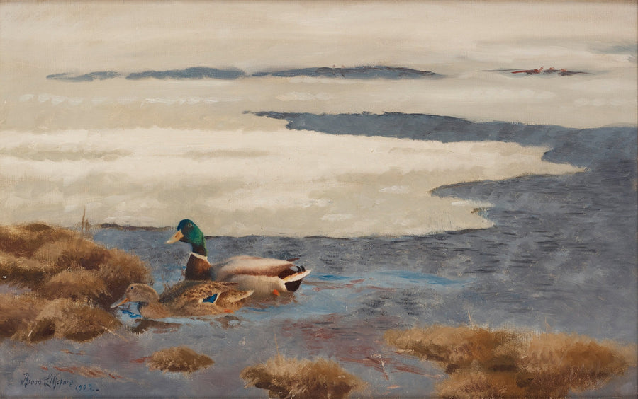 Winter landscape with mallard ducks - Bruno Liljefors
