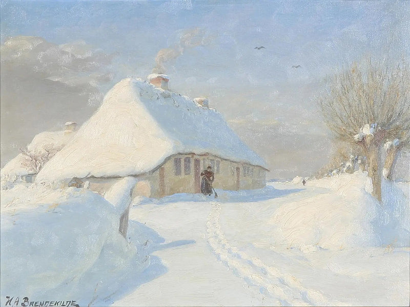 Winter landscape with a woman in a farm. - H. A. Brendekilde