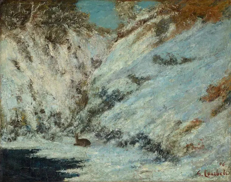Snowy landscape in the Jura, with a roe deer - Gustave Courbet