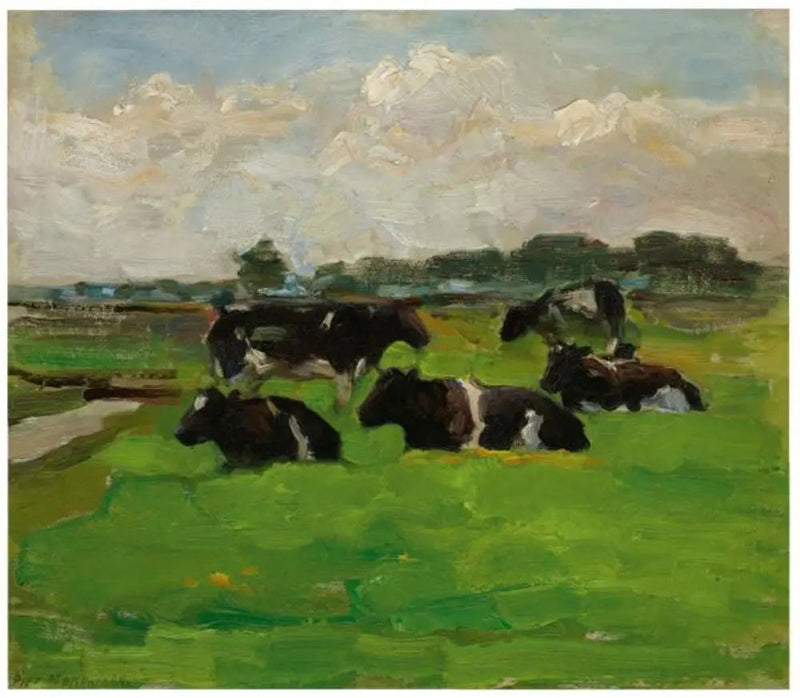 Landscape of polders with a group of five cows - Piet Mondrian