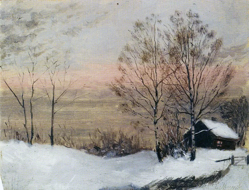 Winter Landscape with House and Red Sky - Edvard Munch