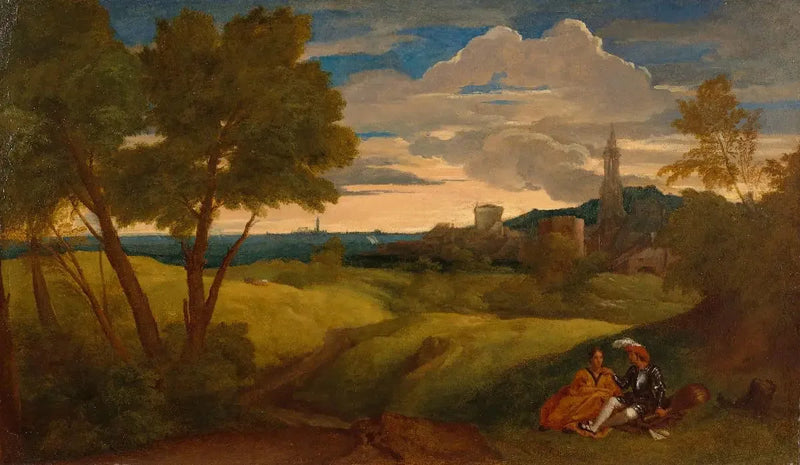 Evening Landscape with a Couple - Titian