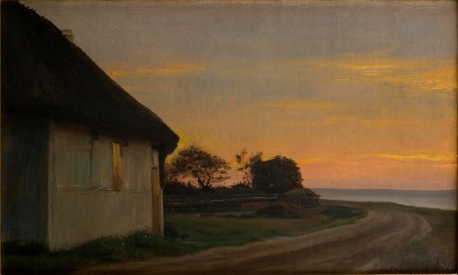 Evening landscape with a house and a garden by the sea. Ellekilde - Carl Heinrich Bloch