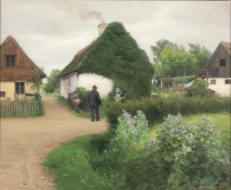 Village landscape with people in conversation - H. A. Brendekilde