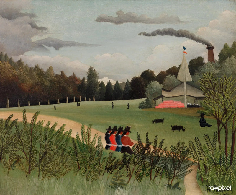 Landscape and Four Young Girls - Henri Rousseau