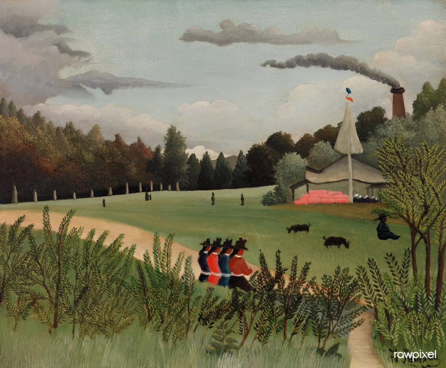 Landscape and Four Young Girls - Henri Rousseau
