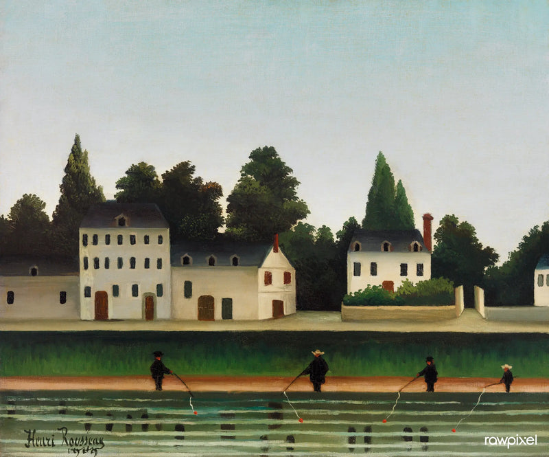 Landscape and Four Fishermen at the Line - Henri Rousseau
