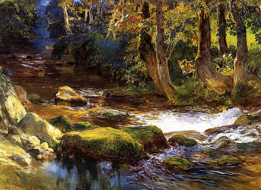 River landscape with deer - Frederick Arthur Bridgman