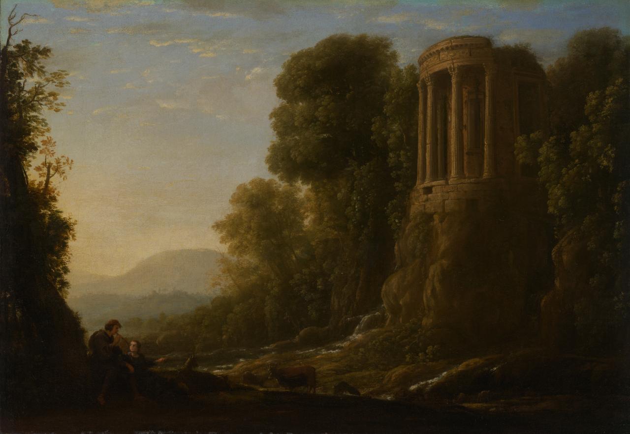River landscape with the Tiburtine Temple in Tivoli - Claude Lorrain