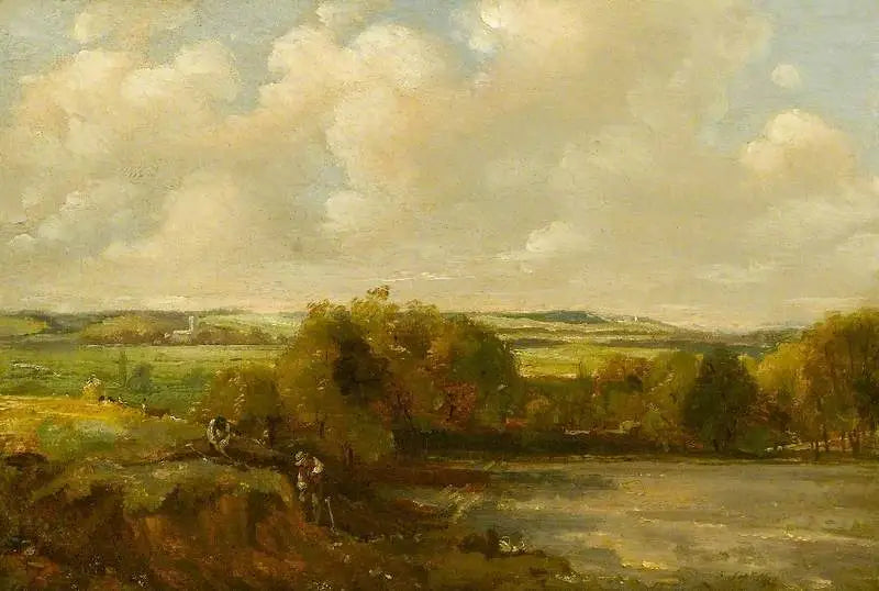River landscape with workers digging - John Constable