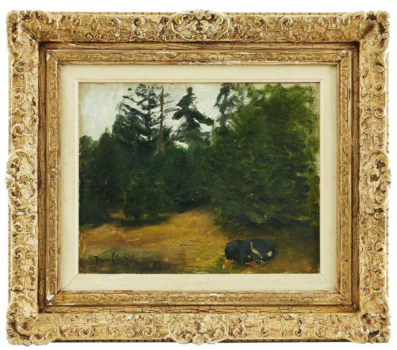 Forest landscape with a sleeping dog - Bruno Liljefors
