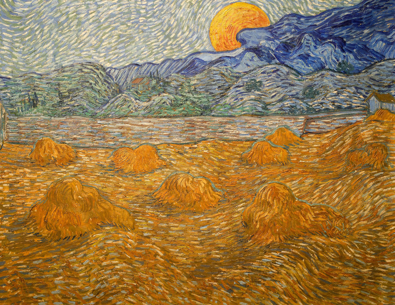 Landscape with Wheat Sheaves and Rising Moon - Vincent van Gogh