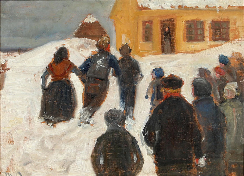 Winter landscape with people in the streets. - Michael Peter Ancher