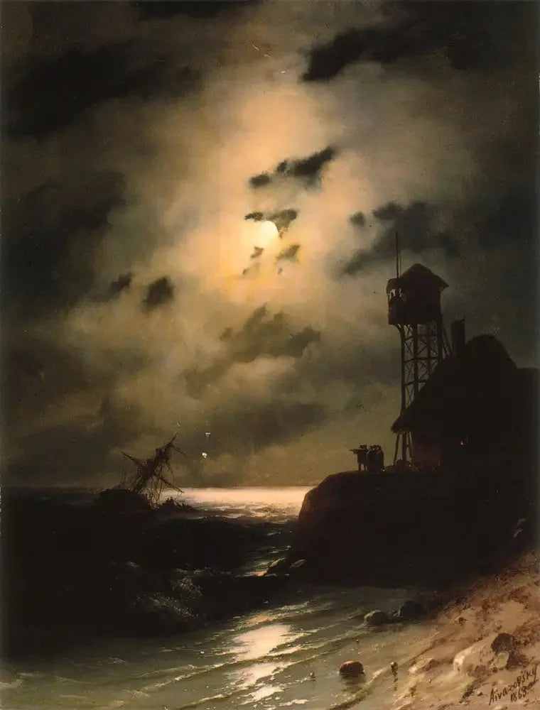 Seascape under the moonlight with wreck - Ivan Aïvazovski