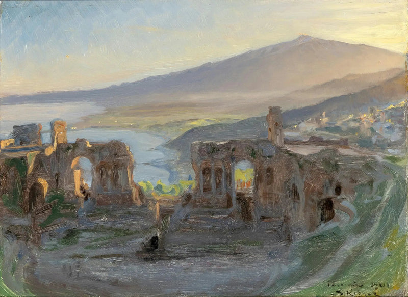 Night landscape near the ancient theater of Taormina with a view of Etna and the Gulf. - Peder Severin Krøyer