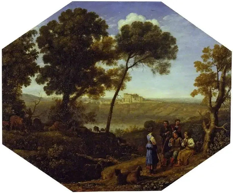 Paysage pastoral avec le lac d'Albano et Castel Gandolfo - Claude Lorrain image 1 reproduction de peinture à l’huile