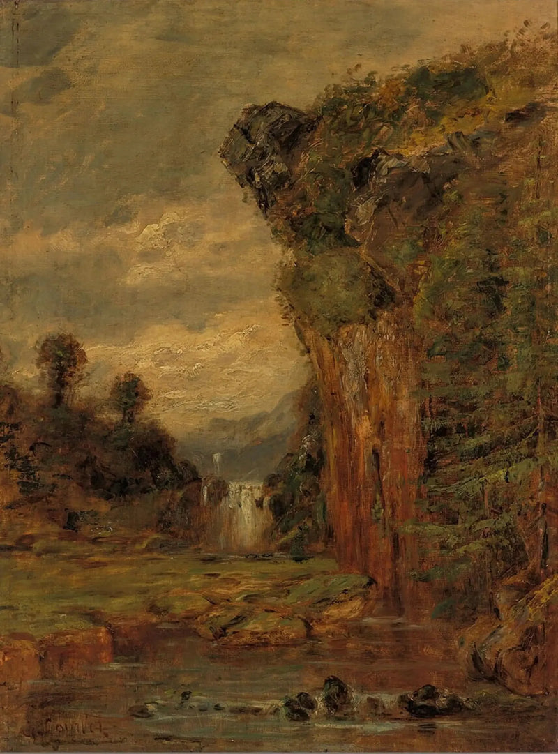 Rocky landscape with waterfall - Gustave Courbet