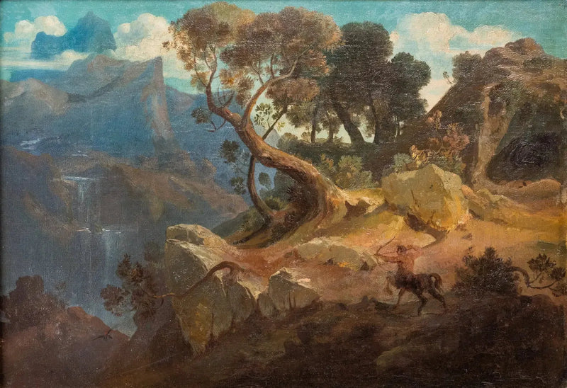 Rocky landscape with a centaur hunting - Arnold Böcklin
