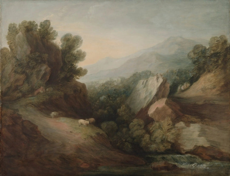 Rocky and wooded landscape with a valley and a dam - Thomas Gainsborough