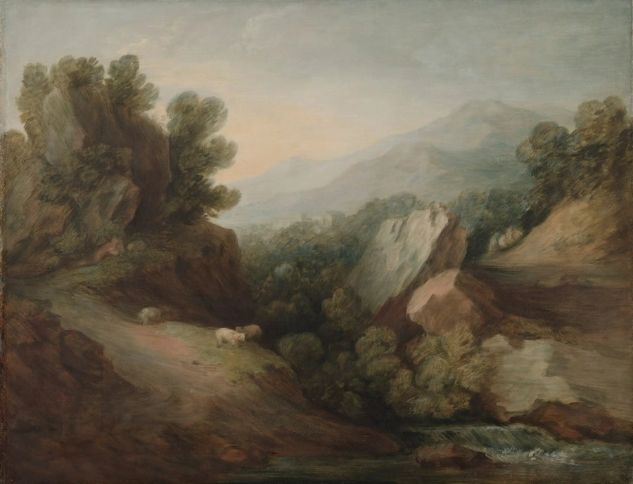 Rocky and wooded landscape with a valley and a dam - Thomas Gainsborough