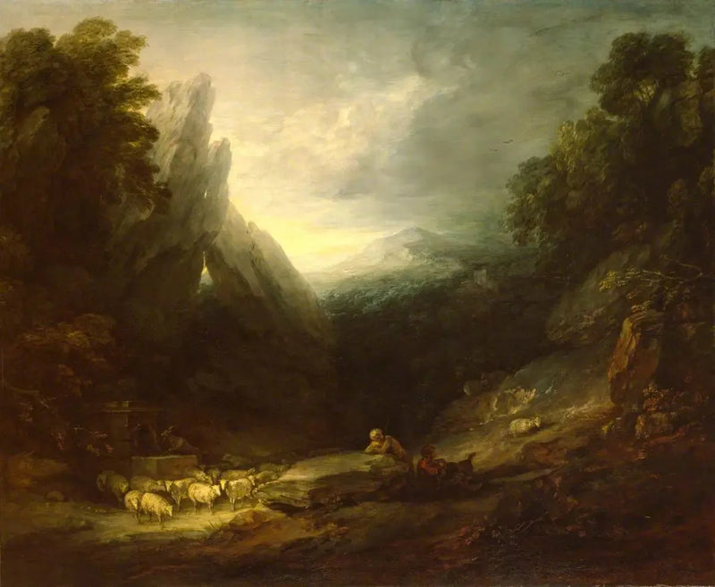 Romantic landscape with sheep at a spring - Thomas Gainsborough