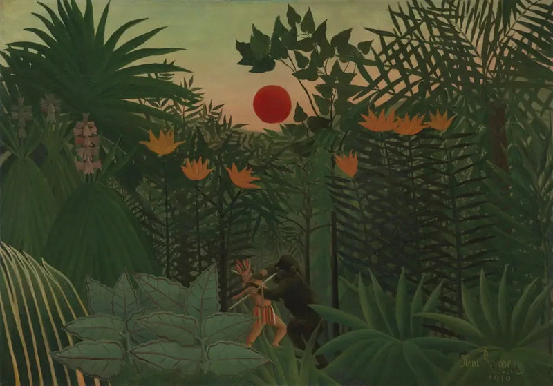 Tropical Landscape: Fight between the Indian and the Gorilla - Henri Rousseau