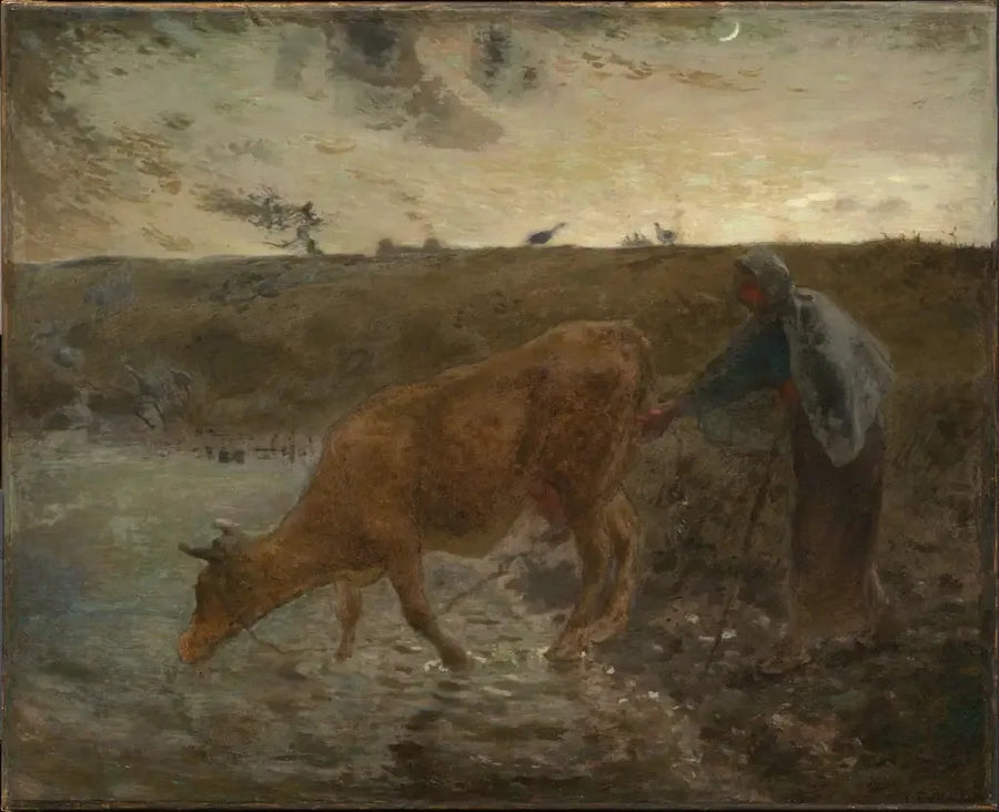 Peasant watering her cow, evening - Jean-François Millet